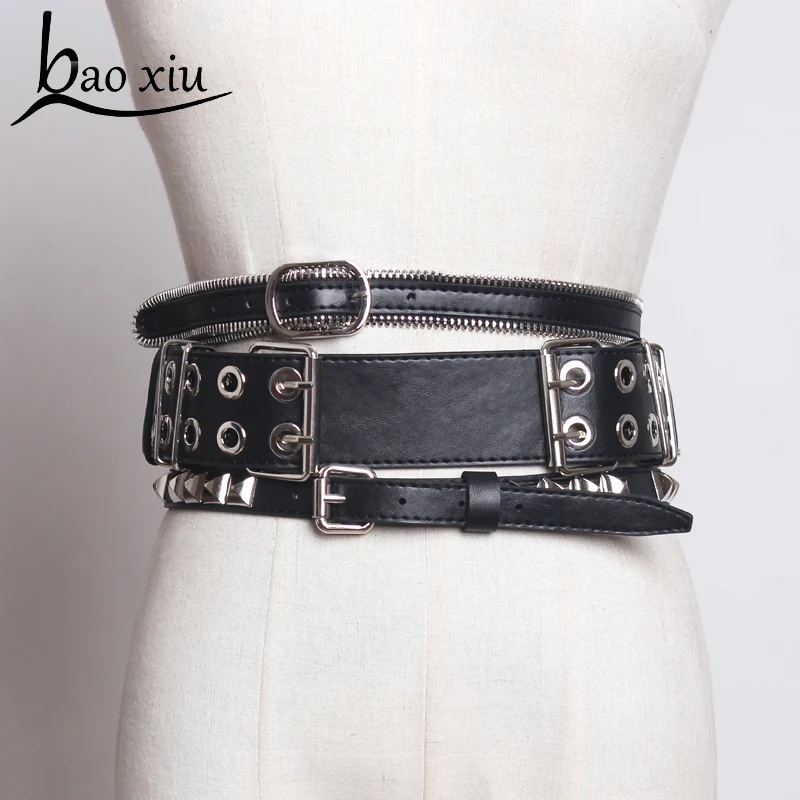 

2019 Vintage Punk PU leather women Wide belts Female causal Belt Zipper metal pin buckle belts for women Lady girdle accessories