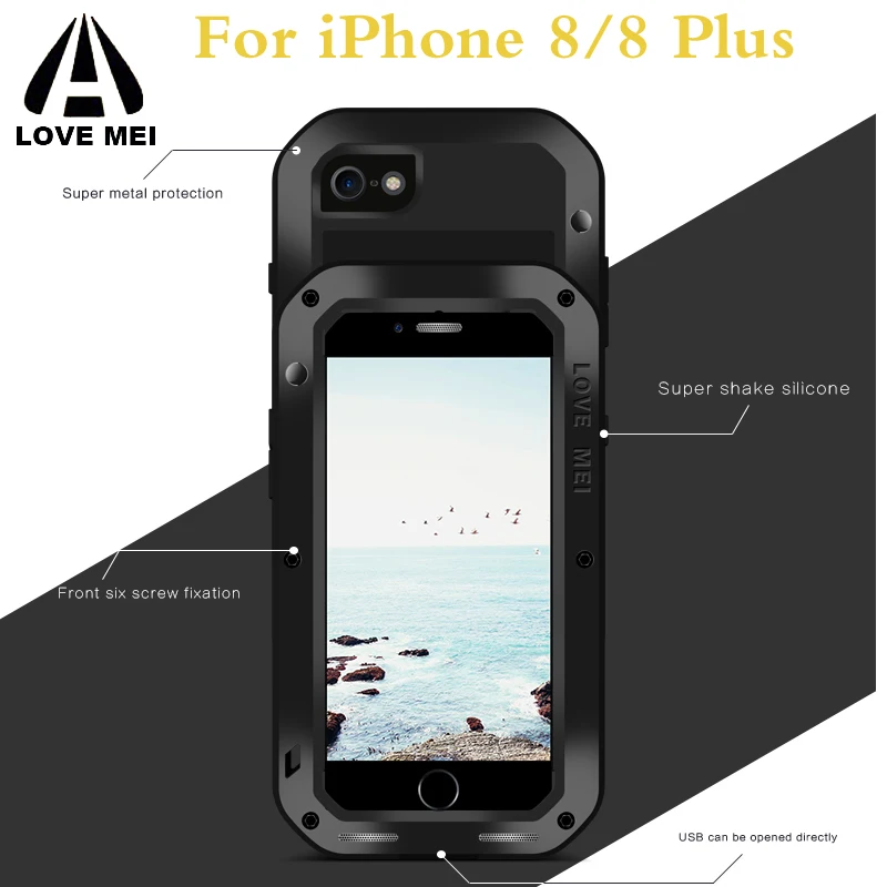 Для iPhone 7 LOVE MEI Life водонепроницаемый металлический чехол для 8 X SE 5 5c 6 Plus защитный