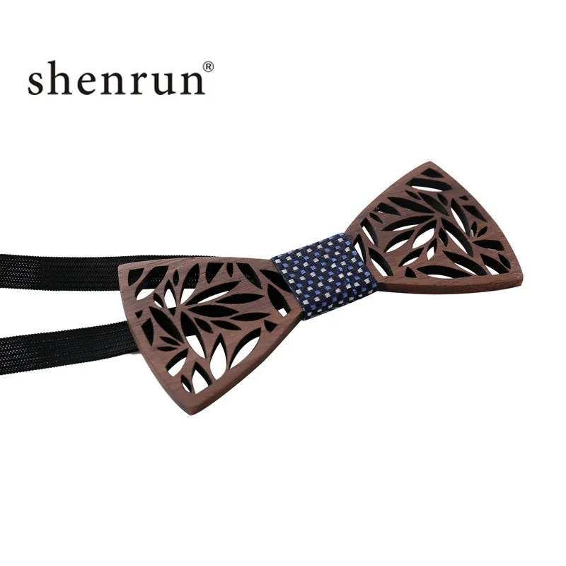 ShenRun деревянный галстук-бабочка галстук платок набор мужской клетчатая галстук-бабочка деревянный полый резной вырезанный цветочный дизайн и коробка Мода Новинка Галстуки
