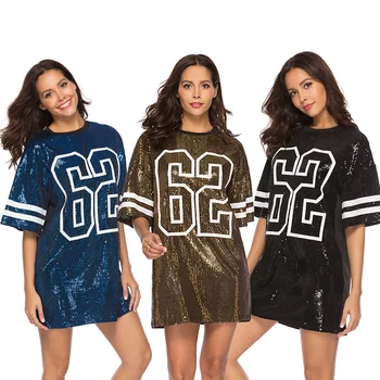 

Kpop Special Offer Rushed Polyester Korean Sequins Europe And America Spring Summer 2019 Medium Long Personality Loose T-shirt