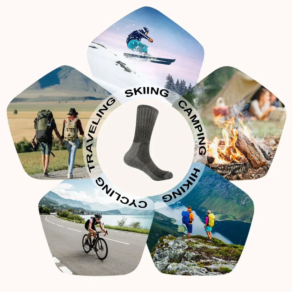 Men Winter Cushioned Merino Wool Socks High Knee Outdoor Sports Hiking Camping Climbing Socks Cycling Ski 3pairs/bag Vihir mens socks thermal socks