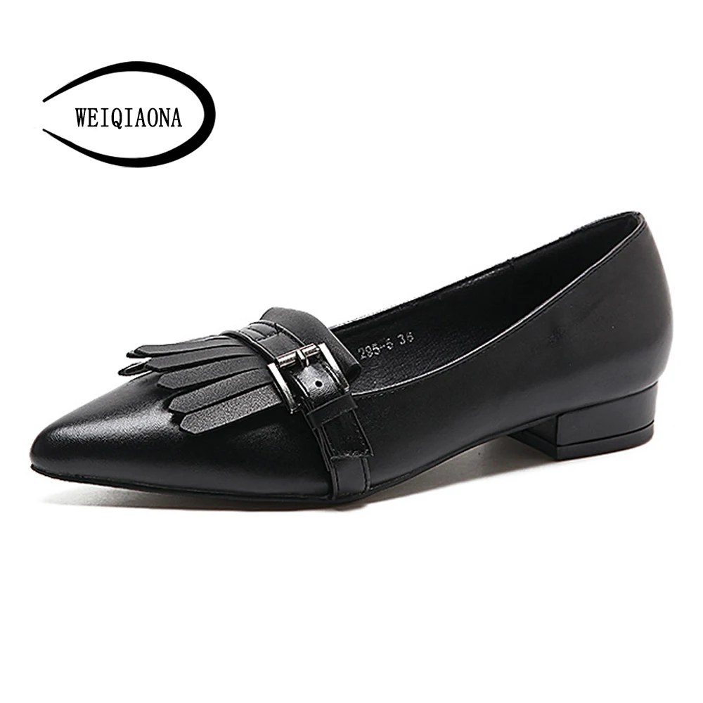 

WEIQIAONA 2018 New Fringe Women's shoes Fashion casual ladies flats pointed toe shallow comfortable Female single shoes