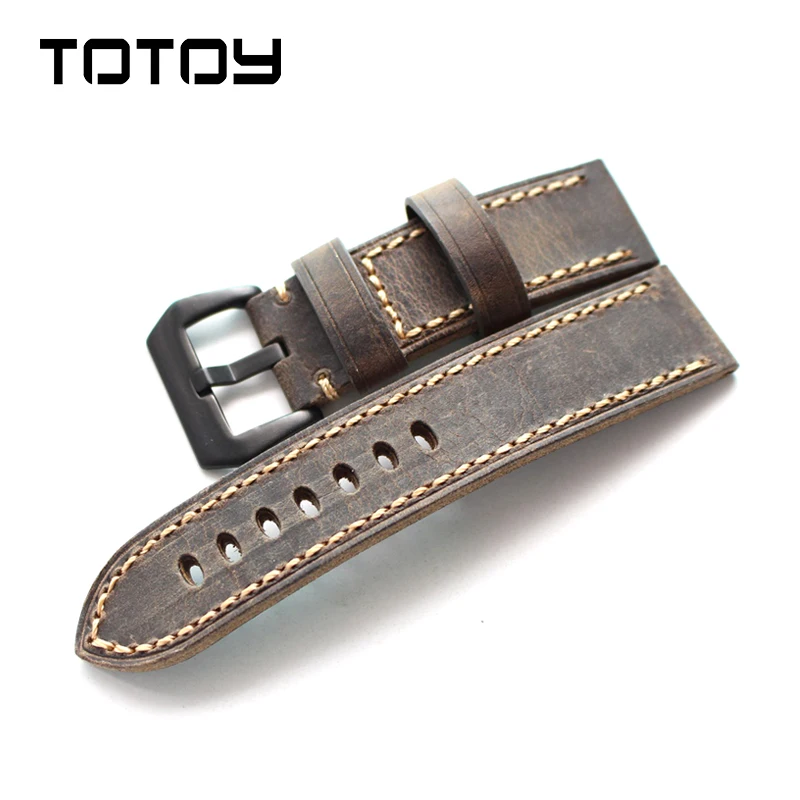 TOTOY винтажные Ремешки для наручных часов из воловьей кожи, адаптируемые военные часы, часы наручные для горного туризма, PAM, кожаный ремешок, 20 22 24 26 мм мужской ремешок