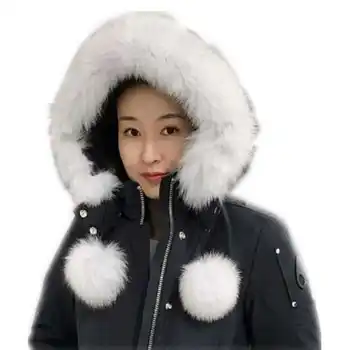 

2018 Genuine Fox pompom ball hat collar fur fox tail scarf women winter thick warm white black tips fox scarves fur cap collar