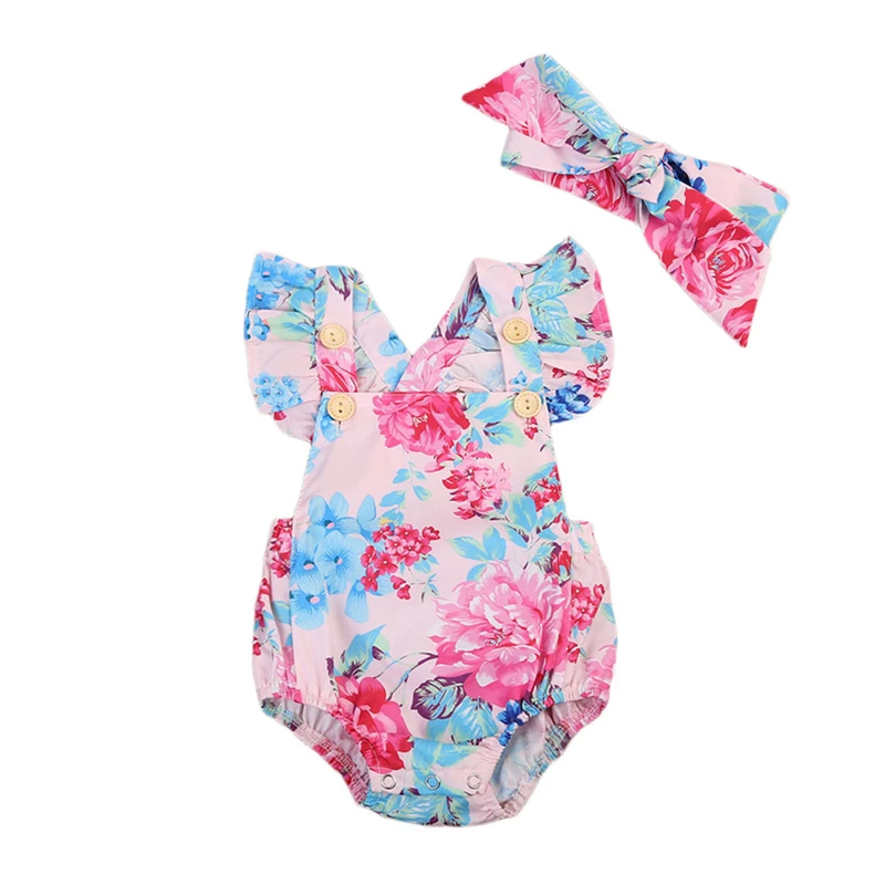 

2017 Newborn Infant Babies Girls Bodysuits Summer Baby Girl Floral Bodysuit Flower Playsuit Sunsuit Outfit Cloth