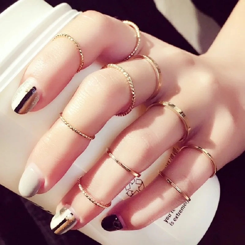 

10 PCs 1 Set Ring Korean Edition Female Individuality Combination Contracted Rings Student Adorn Article Gift Party Accessories