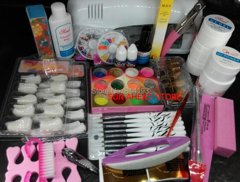 

Pro Nail Art UV Gel Kits Tools Pink UV lamp Brush Tips Glue Acrylic Powder Set #20 2018