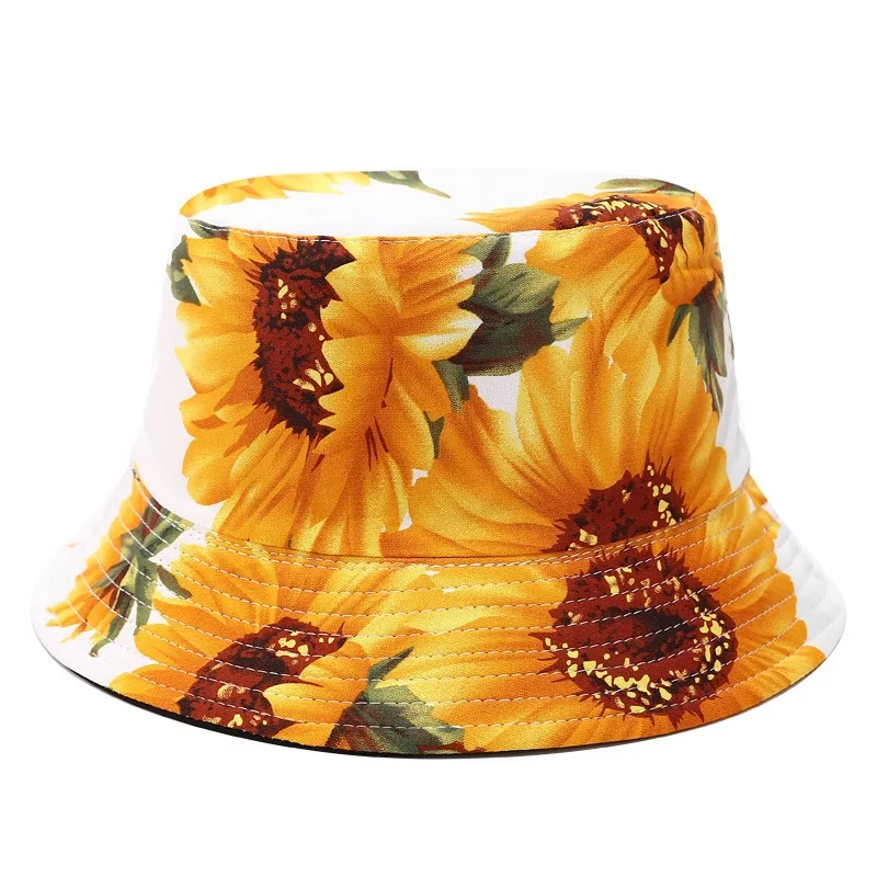 

Printed Sunflower Bucket Hat Caps Women Fisherman Panama Cotton Layer Fabric Sun Hats Casual Men Fashion Caps Panama Flat Hats