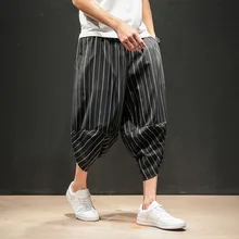 Новое поступление, Мужские штаны, нерегулярные полосатые укороченные штаны, свободные большие размеры, Летние повседневные штаны для мужчин