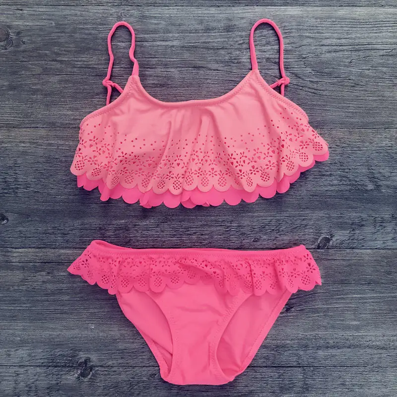 

7-14 years girls bikini set solid girls swimsuit brazilian bikinis hollow out children swimwear summer bathing suit biquini A149