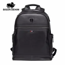 BISON DENIM Fashion Business Rucksack 15,6 “Laptop Echtem Leder Rucksäcke mit USB-lade Reise Männlichen Rucksack N2579-1B