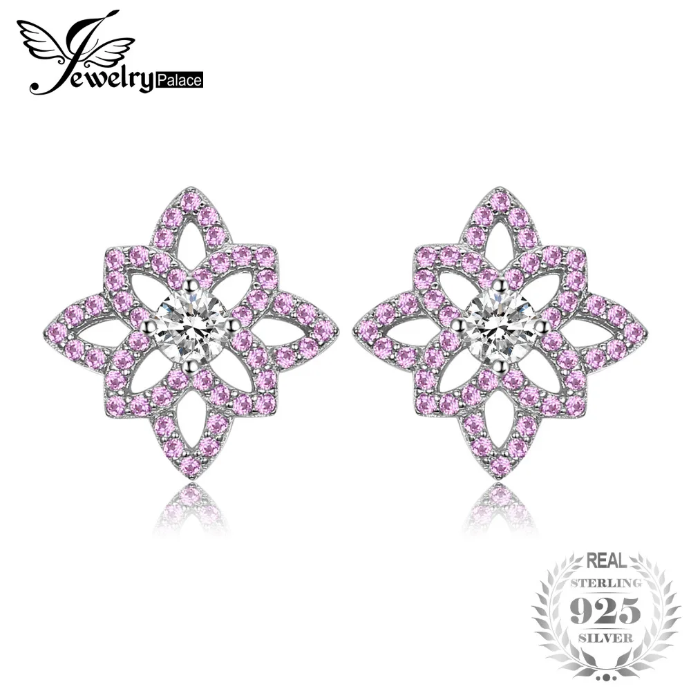

JewelryPalace Trendy 0.93 ct Created Pink Sapphire CZ Flower Stud Earrings For Women S925 Sterling Silver Wedding Fine Jewelry