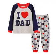Костюм для маленьких мальчиков и девочек комплект одежды для детей, футболка+ штаны, Пижама для малышей с надписью «I love DAD» комплекты для сна, комплекты нижнего белья из хлопка LP098