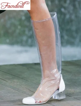

FACNDINLL new 2018 women spring summer boots brand shoes transparent sexy high heels pointed toe shoes woman knee high boots