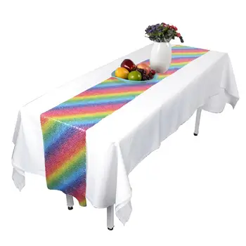 

AsyPets Rainbow Sequins Table Runner Glitter Table Flag Decorations for Wedding Birthday Baby Shower-30