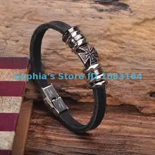 G148 черный кожаный классический крест браслет наручная повязка наручник из нержавеющей стали застежка Мужская