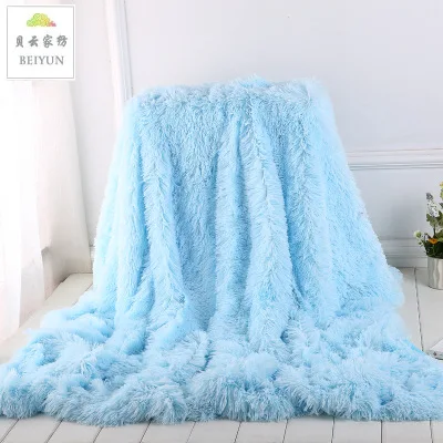 Плотные меховые одеяла для дивана, длинное мохнатое пушистое мягкое меховое одеяло, покрывало для кровати, полотенце для путешествий, переносное автомобильное покрывало, детское одеяло - Цвет: Небесно-голубой