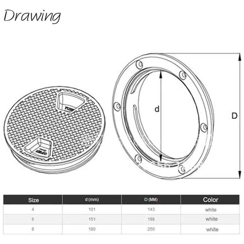 4 дюйма/6 дюймов/8 дюймов противоскользящее ручное отверстие пластиковая круглая Морская Лодка RV Крышка люка белый/черный винт из палубы инспекционная пластина