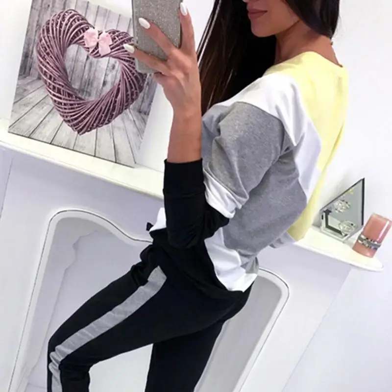 

Women's Sexy Round Neck Color Matching Design Casual Shirt Diagonal Stripes Color Blocking Piecing Hoodies