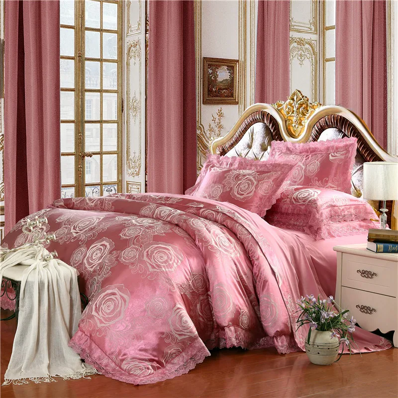 French Princess Modal Silk Flower Jacquard Lace 4pcs Double Bed French Princess Modal Silk Flower Jacquard Lace 4pcs Double Bed Bedding Set Quilt Duvet Cover Bedsheet Pillowcase Kit B3232 In Sets From Home