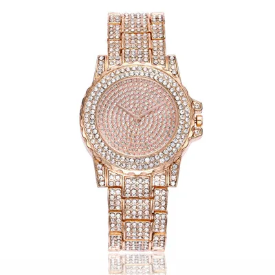 Часы женские роскошные бриллиантовые модные часы из нержавеющей стали аналоговые кварцевые круглые женские наручные часы браслет часы - Цвет: B