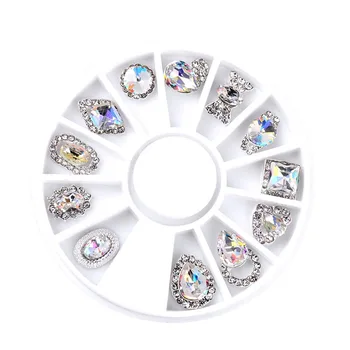 

12 Compartments AB Jewelry Rhinestones Nail Art Beads - Round Tray Holder - Nail Dotting