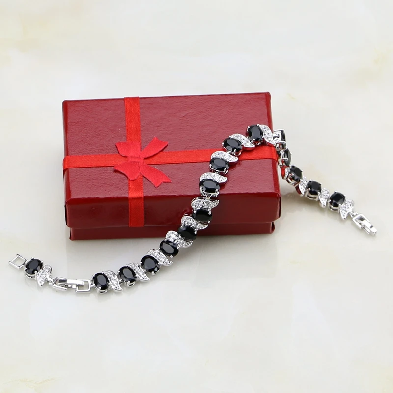 Черные талисманы с камнями на месяц рождения белый браслет cz 925 стерлингового серебра цепь и звено регулируемый браслет для женщин подарочная коробка