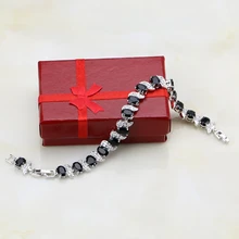 Черные талисманы с камнями на месяц рождения белый браслет cz 925 стерлингового серебра цепь и звено регулируемый браслет для женщин подарочная коробка