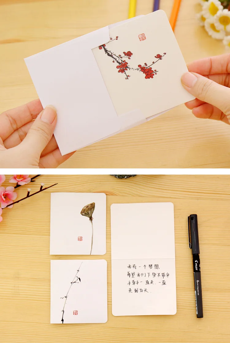 5 шт./упак. творческий классическом китайском поздравительная открытка белого сообщения сделай сам Складная для дня рождения, Рождества, Новое поступление на год день открытка с благословением