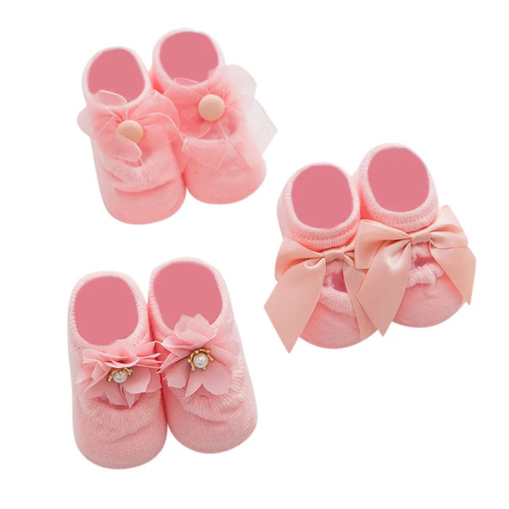 

3Pair Infant Cartoon Newborn Baby Girls Boys Lace Floral Anti-Slip Warm Socks brand quality socks kids cartoon baby socks