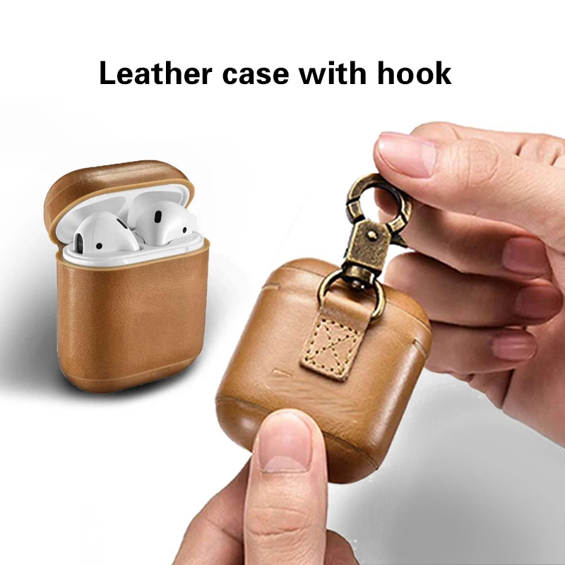 

Earphone Case For Apple Airpods strap Leather with Buttons headphone Case Earphone accessories Protective wireless Cover