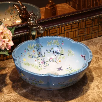 

Jingdezhen washing basin Counter Top bathroom ceramic sink bathroom sink basin Bathroom Sink Bowl flower shape