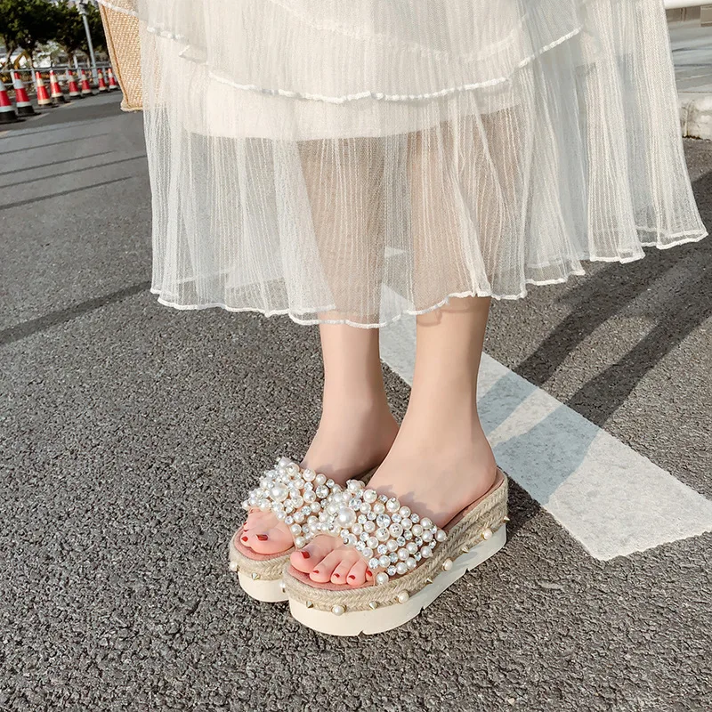 

parkside female summer 2019 wedge heel modis leather clogs platform rubber slippers slides sandal Med ladies Summer casual new