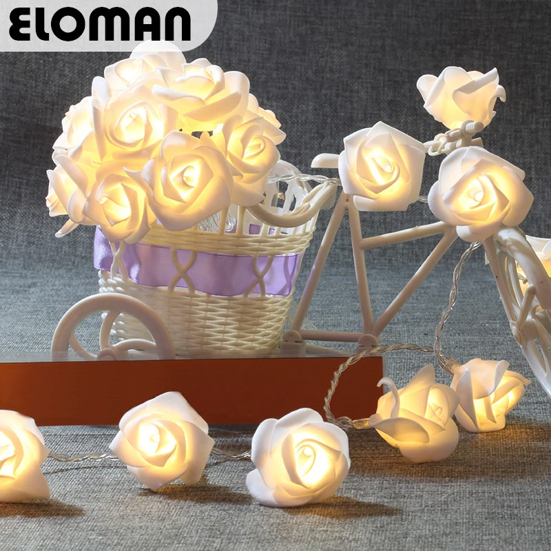 СВЕТОДИОДНАЯ Гирлянда ELOMAN с цветами розы на батарейках свадебное и садовое