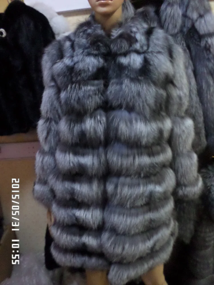 Silver fox long sleeve length 90 cm fur coat