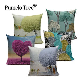 

Top Quality Zipper Puller Spanish Textiles Village Trees Throw 45Cmx45Cm Square Sofa And Chair 1 Side Printing Cushion Cover