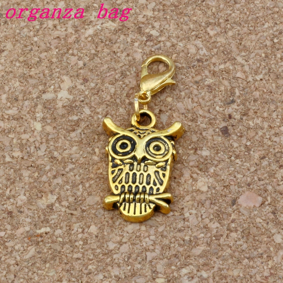 

100Pcs/lots Antique gold Alloy CUTE OWL Charms Bead with Lobster clasp Fit Charm Bracelet DIY Jewelry 14.8x37mm A-231L