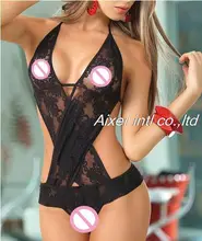 2016 New Women Erotci Sexy Lingerie Hot Sex Costumes Hanging Neck Underwear Teddy Lace Black Purple Temptation Sleepwear