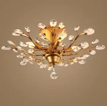 

Wrought iron crystal ceiling lamp lighting restaurant lamps creative personality branches bedroom den living room retro LED lamp