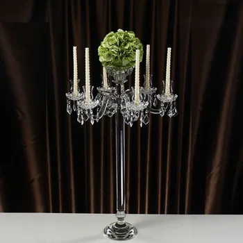 

90cm Tall 7 arms Crystal Pillar Candle Holders Candlestick Wedding Decoration Stand Mariage Home Decor Candelabra with Bowl