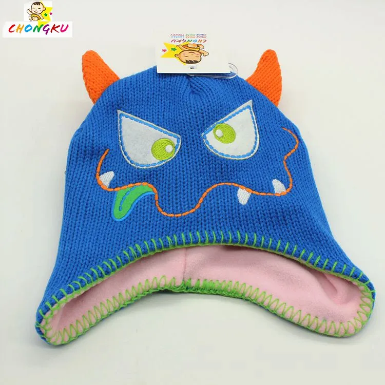 

Monster Cartoon Warm Lining Kids Beanie Winter Toddler Boys Hat Earflap Hat 2-8Y