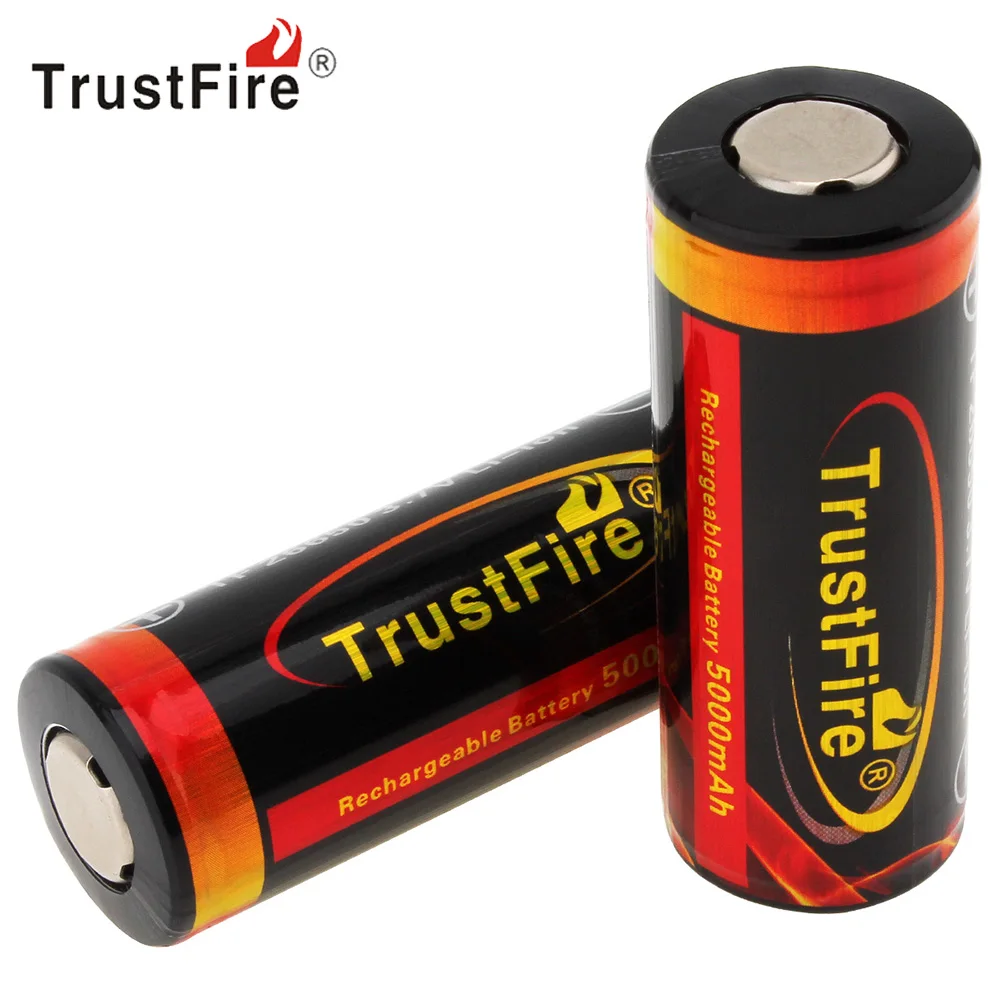 

2pcs TrustFire 3.7V 26650 Lithium Battery High Capacity 5000mAh Rechargeable Li-ion Battery with Protected PCB for Flashlight