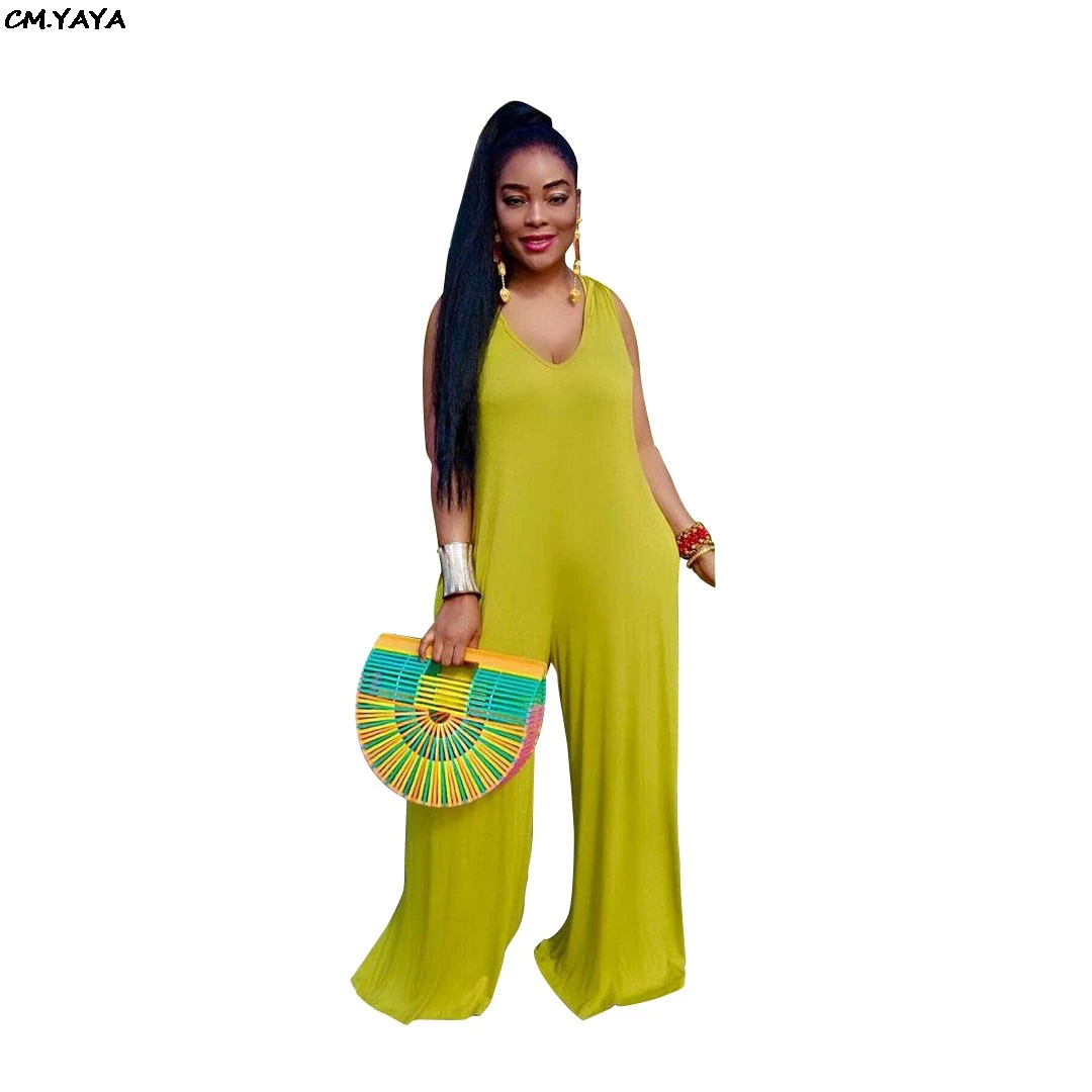 

2019 new women summer sleeveless v-neck loose fashion jumpsuit vintage beach casual romper playsuit GLBS1084