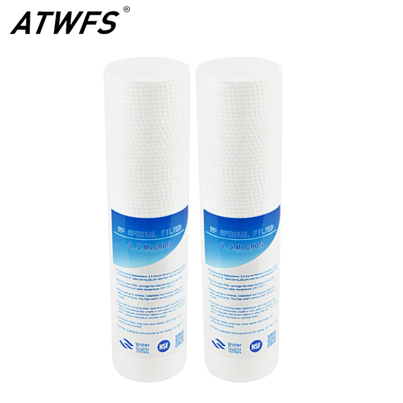 

ATWFS 2pcs 10 Inch PP Cotton Acupuncture 0.5 Micron Sediment Filter Water Purifier Common Front Filter Cartridge Aquarium