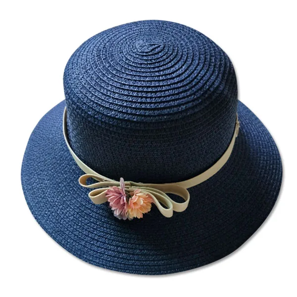 

Sun Flat Straw Hat Girls Bow Summer Hats Women Beach Panama Sun Protection Cap MC889