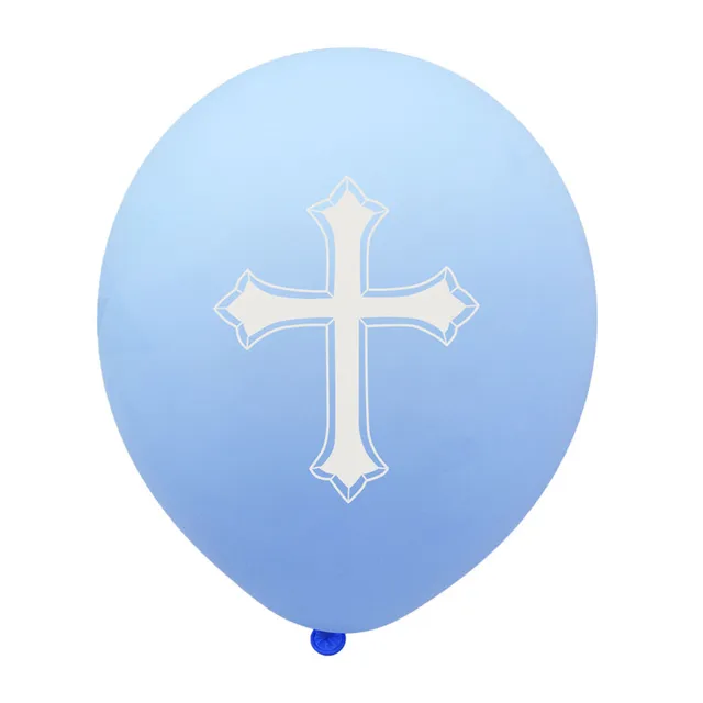 10pcs 12inch Cross Printed Latex Ballons Blue Pink White Inflatable Air Balls Baptism Forked