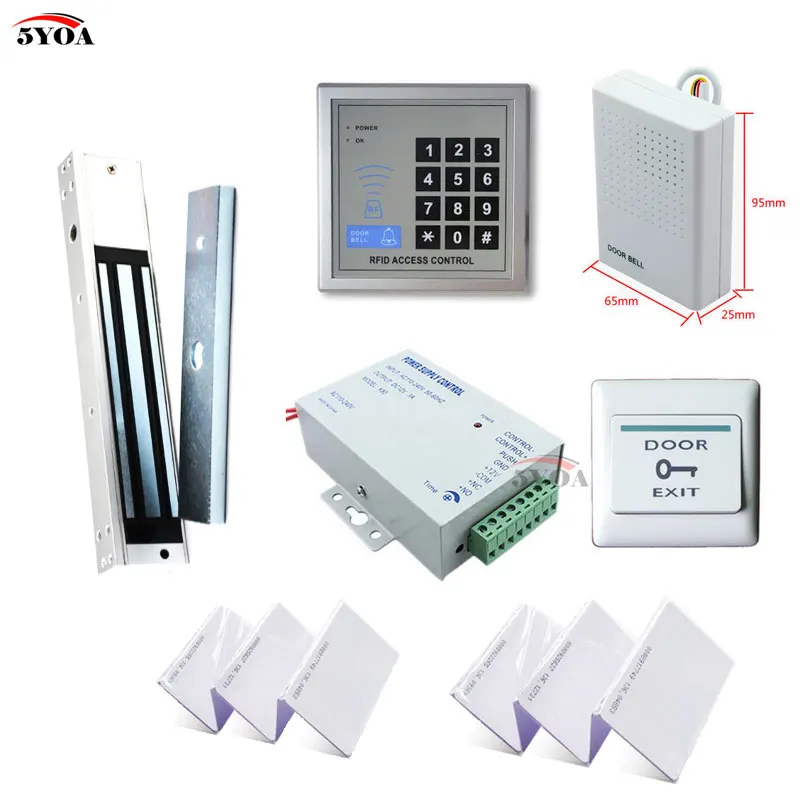 

RFID Access Control System Kit Wooden Door Set+Eletric Magnetic Lock+ID Card Keytab+Power Supplier+Exit Button+DoorBell