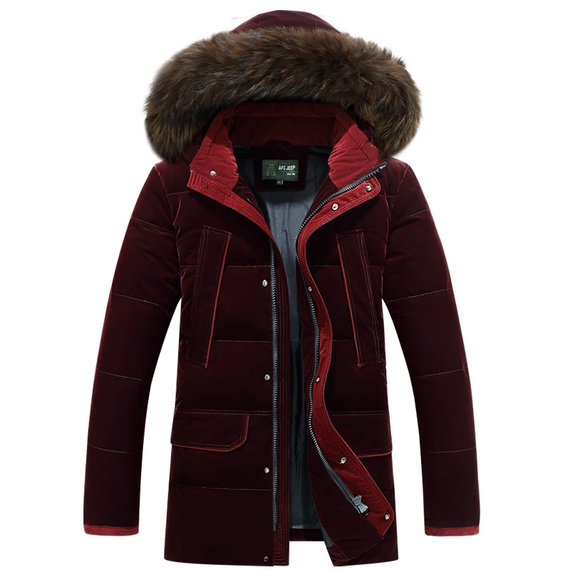Брендовые мужские пуховики с меховым воротником, Толстая теплая ветрозащитная зимняя куртка для России-30С, мужское белое пуховое пальто, Мужское пальто