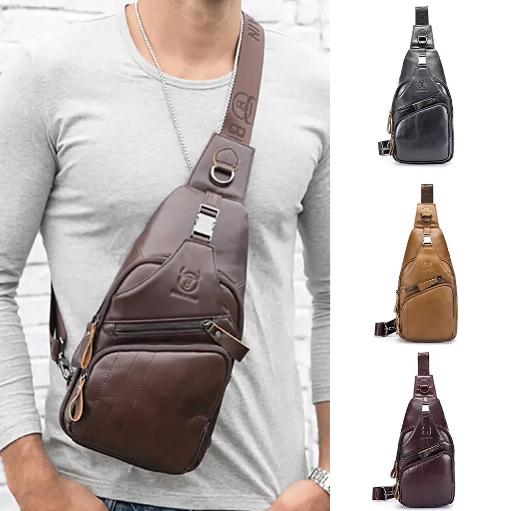 

Men Genuine Leather Handbag Pouch Casual Crossbody Shoulder Chest Bag