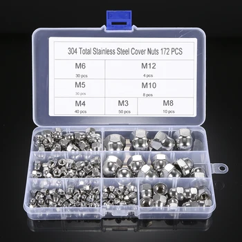 

172PCS/Set Nylon Lock Nuts Fastener M3/M4/M6/M8/M10/M12 Metric Thread Stainless Steel Self-locking Hex Locknut Kit